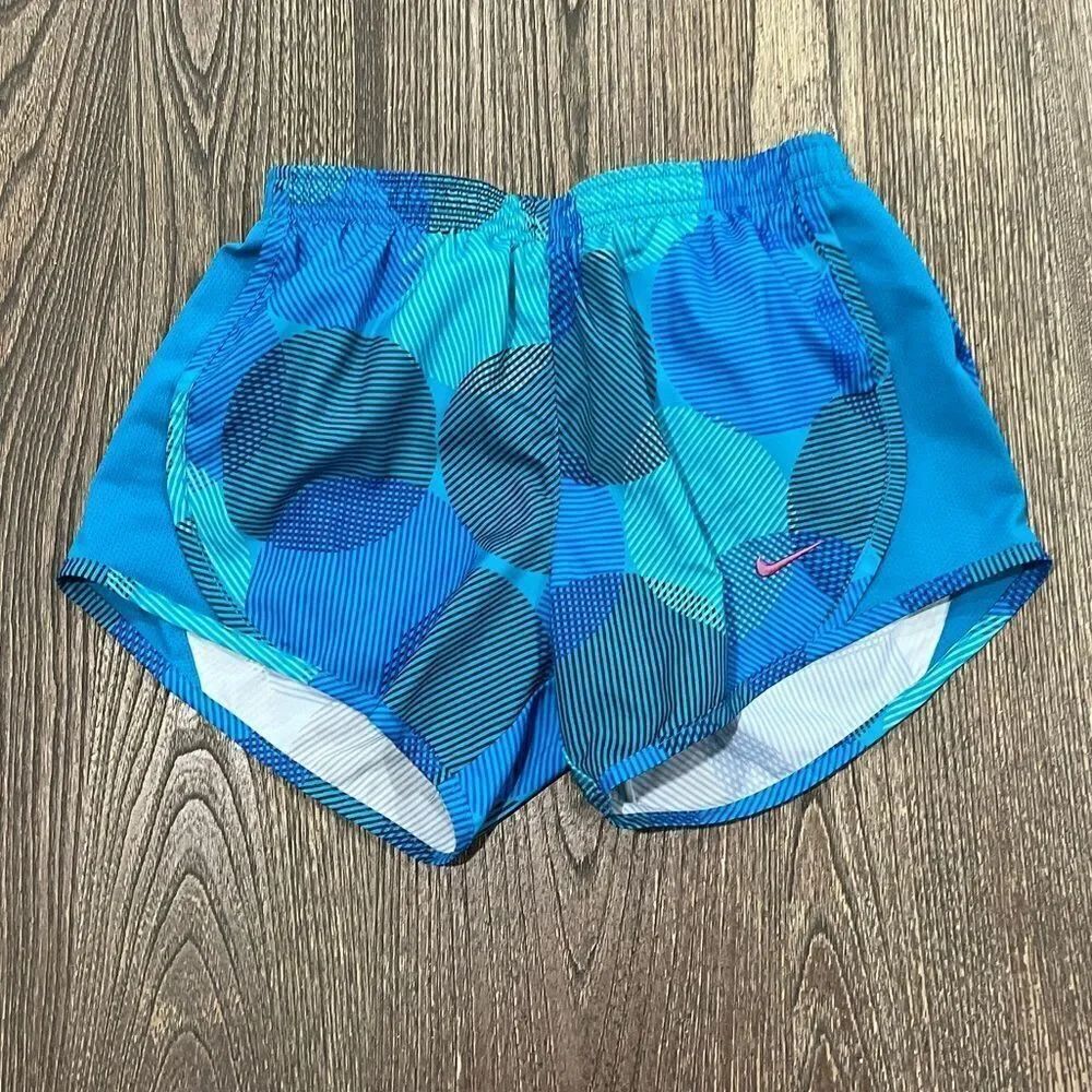 Nike Dri-Fit Running Shorts Circle Striped Print Elastic Waist Blue Size M